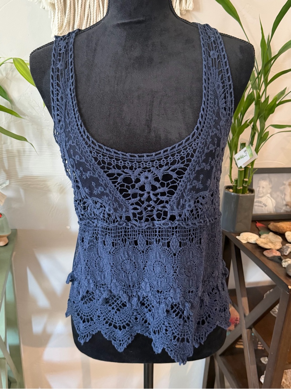 Eyeshadow Navy Crochet Lace Camisole